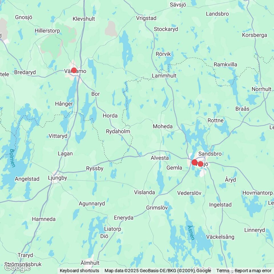 Butiker med rea-varor nära Agunnaryd, Småland