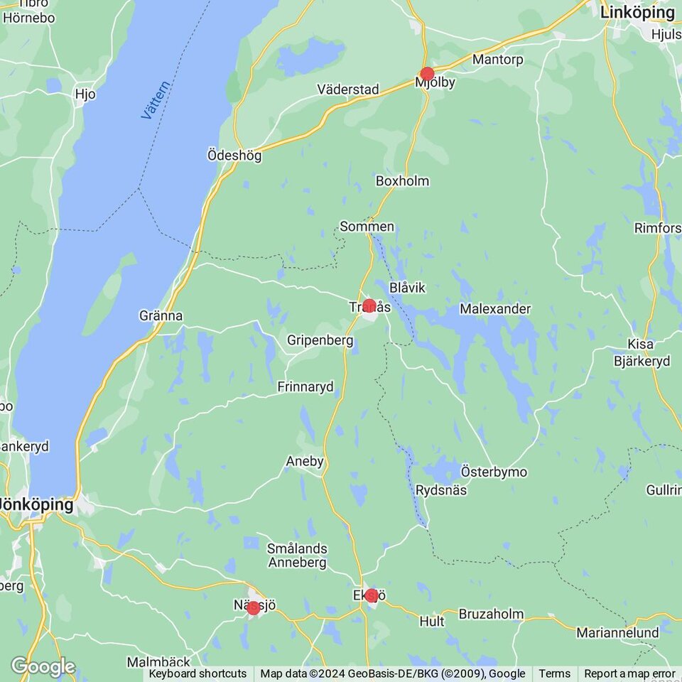 Butiker med rea-varor nära Hätte, Seglarvik och Sandvik, Småland
