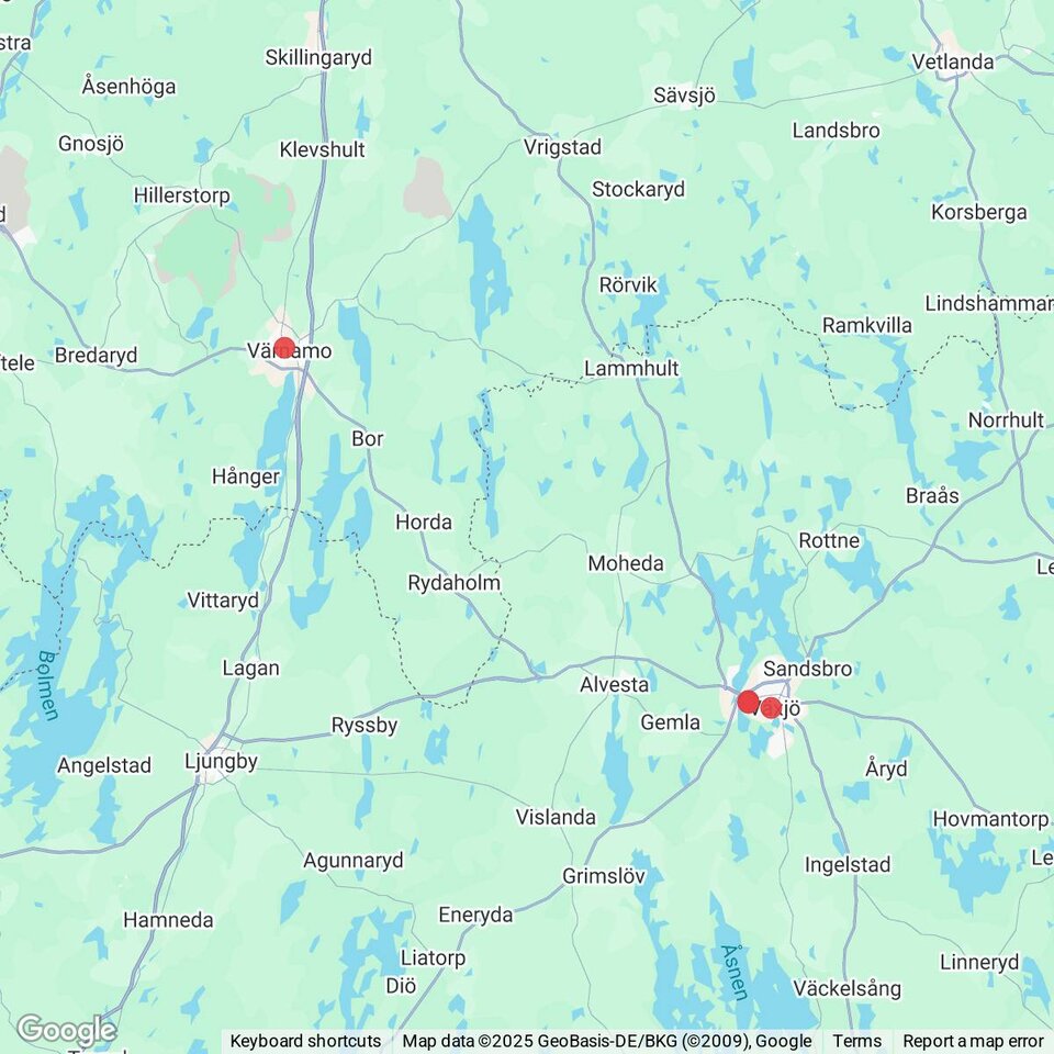 Butiker med rea-varor nära Hjortsberga, Småland