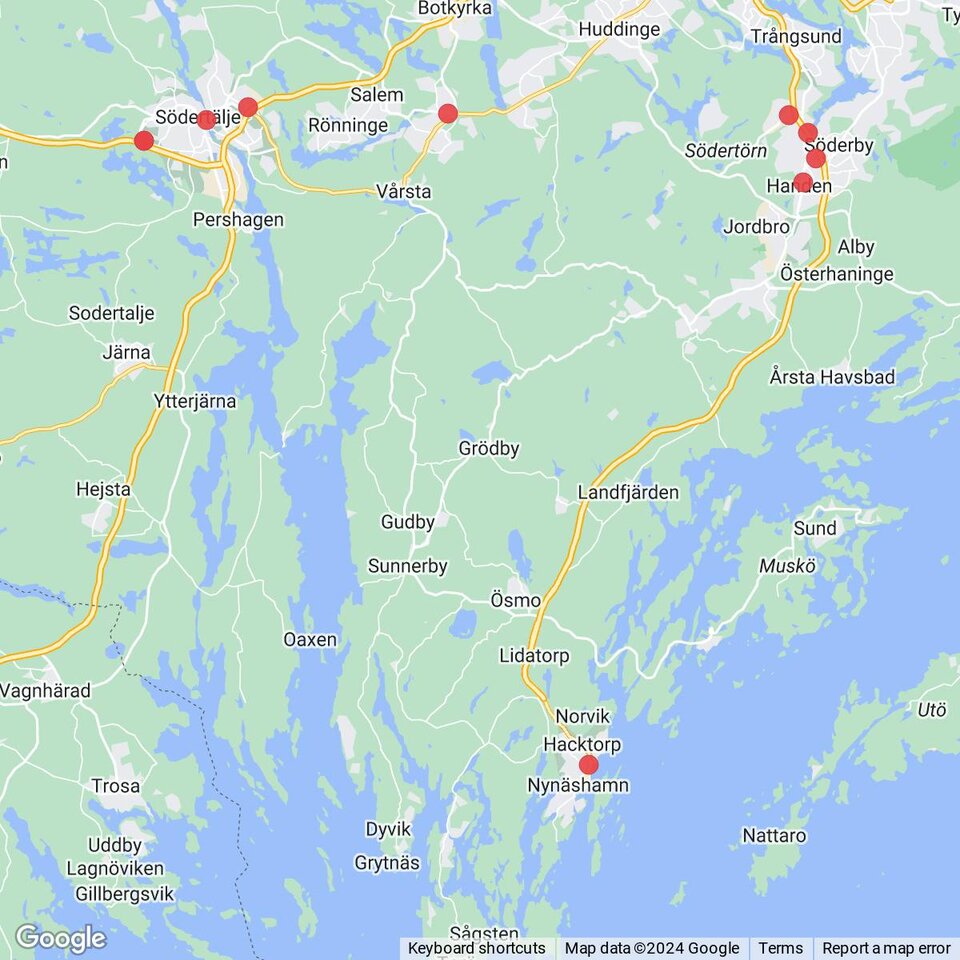 Butiker med rea-varor nära Oxnö och Svärdsö, Södermanland